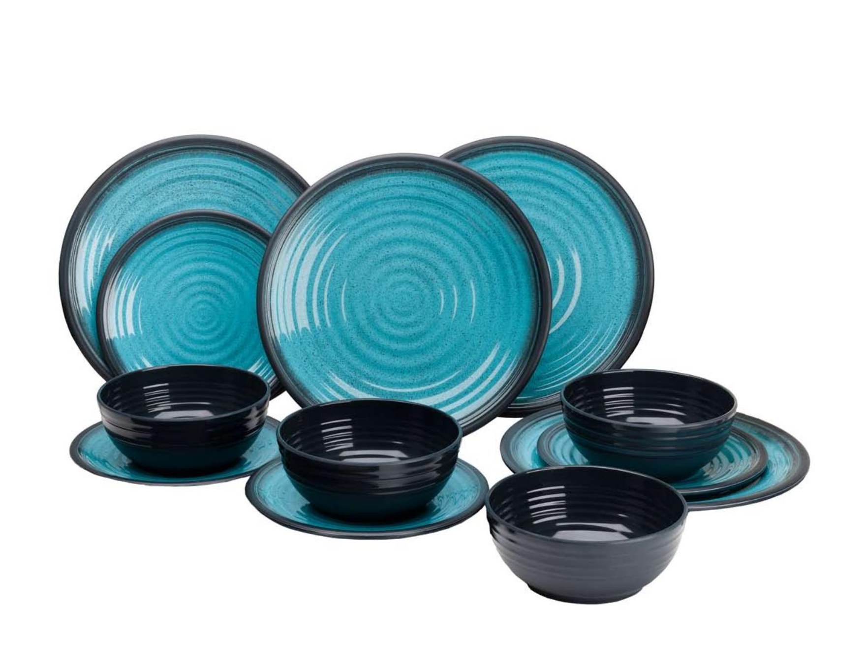 Turquoise plates with black bowls dinnerware set