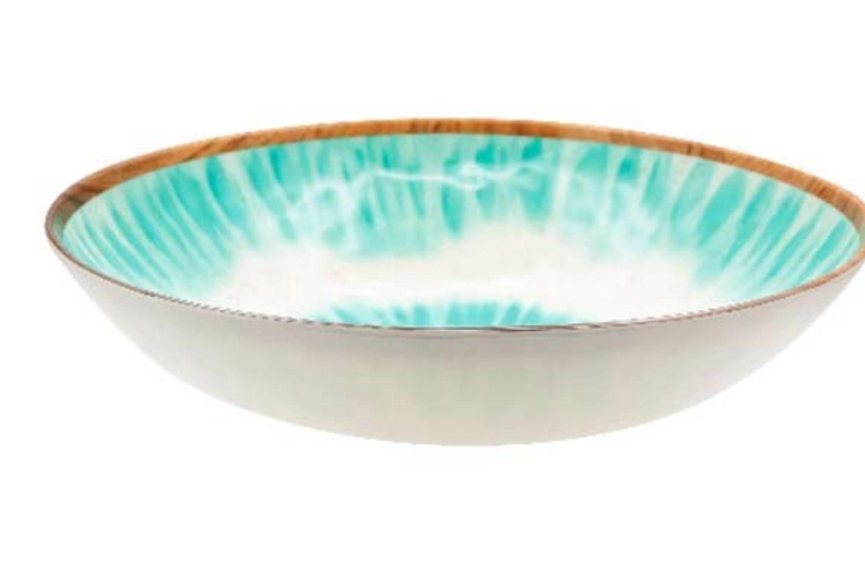 Large turquoise serving bowl with a natural rim